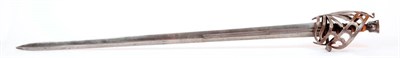 Lot 247 - A 17th Century Venetian Schiavona, the 99.5cm double edge steel blade with two narrow fullers...