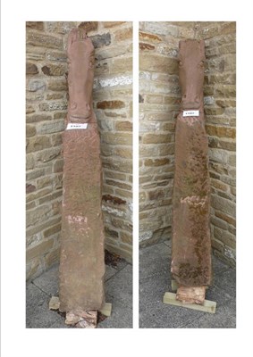 Lot 1107 - A Pair of Carved Horse Head Sandstone Gate Piers, 213.5cm by 38cm by 28cm