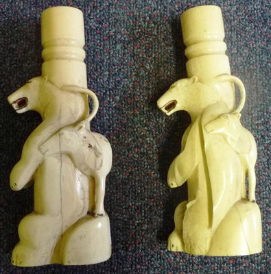 Lot 304 - A Pair of Inuit Walrus Tusk Carvings, each depicting a polar bear seated on its haunches, with...