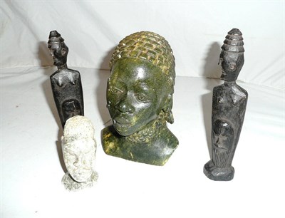 Lot 317 - A West African Soapstone Bust Head and Shoulders of a Woman, wearing large hooped earrings and five