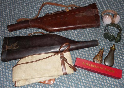 Lot 324 - Shotgun Accessories, comprising two stitched leather leg o' mutton shotgun cases, to take...