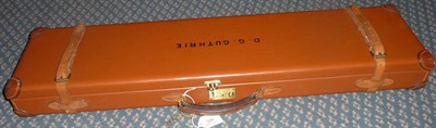 Lot 326 - A Tan Stitched Leather Shotgun Case by Brady, the hinged cover embossed with a name, the...