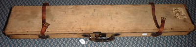 Lot 329 - A Leather Trimmed Cream Canvas Gun Case, for big game or target rifle, with blue baize lined fitted