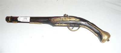 Lot 376 - A Late 18th Century Continental Flintlock Holster Pistol, with 24cm steel barrel, the walnut...