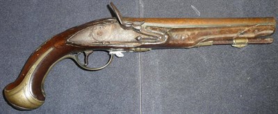 Lot 394 - A Late 18th Century Flintlock Holster Pistol, the 20cm brass barrel with London proof marks,...