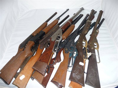 Lot 414 - A Collection of Thirty Five Toy Rifles, including tinplate and plastic Diana and Daisy.