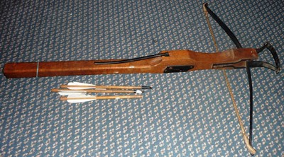 Lot 418 - A Re-enactor's Crossbow, with 74cm steel span, oak stock, together with three bolts