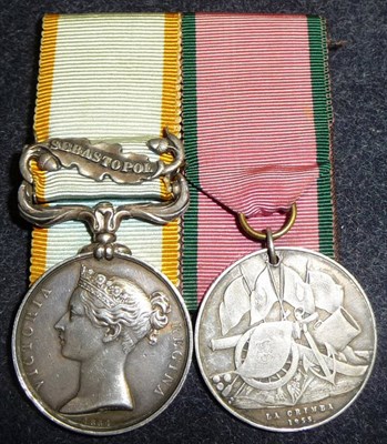 Lot 25 - A Crimea Pair, comprising Crimea Medal with clasp SEBASTOPOL, possibly renamed to R.HIGGS 1,...