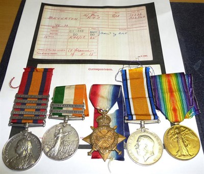 Lot 29 - A Boer War/First World War Group of Five Medals, awarded to 4432 PTE. W.H.BEVERTON, 10TH...