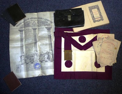 Lot 34 - A Masonic Apron, in leather pouch tooled "Orion in the West", for NCO's Bombay Artillery; a...