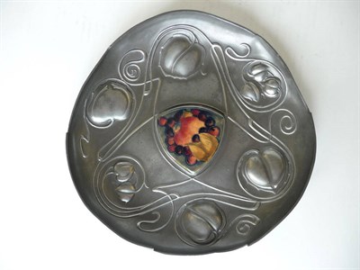 Lot 1125 - The Bollellin A Liberty Tudric Pewter and Moorcroft Tray, designed by Archibald Knox, Model No.044