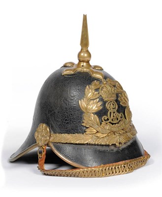 Lot 86 - An Edwardian Black Leather Helmet to the King's Own Norfolk Imperial Yeomanry, the brass plume...