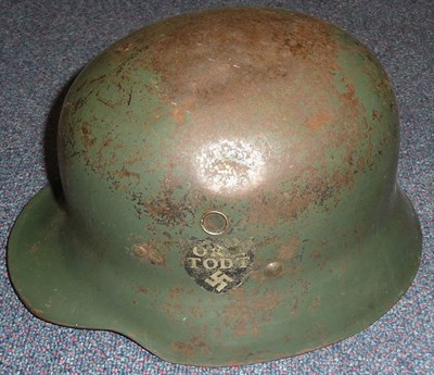 Lot 92 - A German Transitional Style Helmet, re-issue with Organisation TODT single decal, wire mesh air...