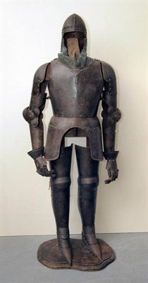 Lot 93 - A Suit of Armour in 14th/15th Century Style, the basinet type helmet with chain mail neck...