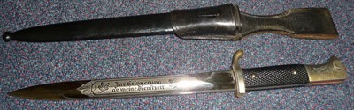 Lot 130 - A German Third Reich Long Army Dress Bayonet, the 25cm single edge bright steel blade etched...