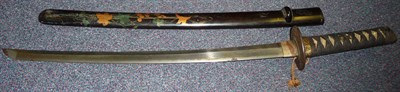 Lot 136 - A Japanese Wakizashi, the 46.5cm single edge steel blade with two piece white metal habaki, the...