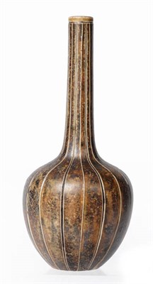 Lot 1135 - A Martin Brothers Stoneware Gourd Vase, incised with vertical ribs, brown glaze, incised 6-1898...