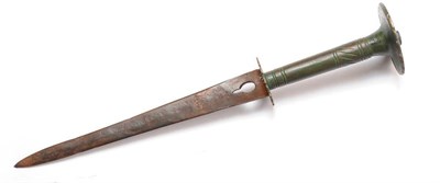 Lot 198 - An Excavated Rondel Dagger (Dague a Rouelle), the 19cm double edge blade pierced at the ricasso...