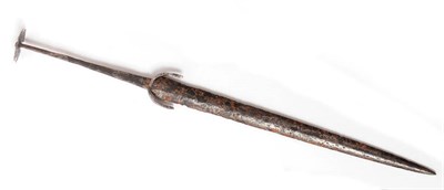 Lot 202 - A 15th Century Dagger, with 22cm flattened diamond section steel blade, down curved crossguard, the