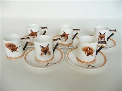 Lot 1141 - A Set of Five Royal Doulton "Reynard the Fox" Coffee Cups and Saucers, each cup with riding...