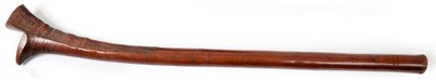 Lot 224 - A Fijian Gata (Snake) Club, with angled cutting edge incised with a leaf motif, the lower jaw...