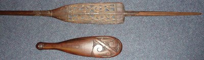 Lot 232 - A South Sea Islands Wood Spear, possibly Tongan, the paddle shape head pierced and carved with...