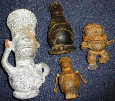 Lot 275 - Four Pieces of Baman Fired Clay, Cameroon, comprising a fertility figure with rotund features,...