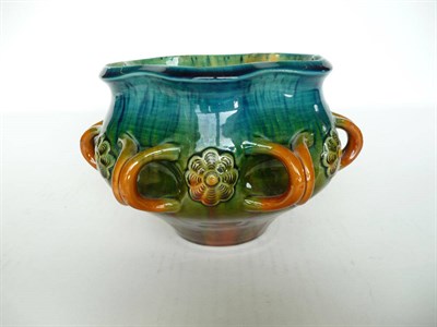 Lot 1148 - A Linthorpe Pottery Planter, designed by Christopher Dresser, shape No 179, with six ring...