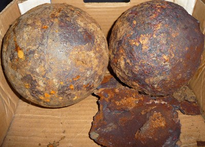 Lot 288 - Two Large Iron Cannon Balls, each of approximately 17cm diameter, in relic condition.