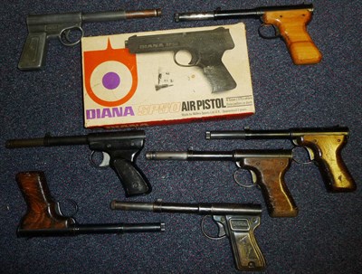 Lot 317 - PURCHASER MUST BE 18 YEARS OR OVER Five Diana Model 2 Air Pistols, un-numbered; a Diana Vintage Tin