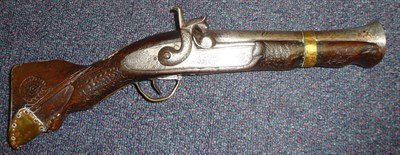 Lot 323 - A 19th Century Indian Percussion Cap Blunderbuss Pistol, the 19cm flared steel barrel engraved with