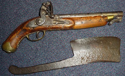 Lot 326 - An Early 19th Century Flintlock Service Pistol, the 23cm steel barrel with Board of Ordnance marks