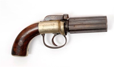 Lot 334 - A 19th Century Five Shot Pepperbox Revolver, the 8cm steel barrels with Birmingham proof marks,...