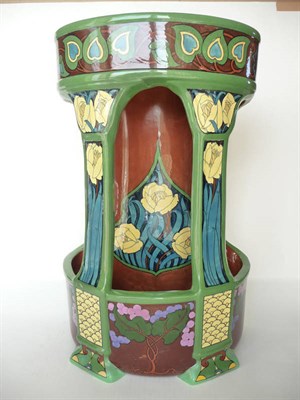 Lot 1158 - A Foley Intarsio Umbrella Stand, of shaped upright form decorated with stylised Art Nouveau...