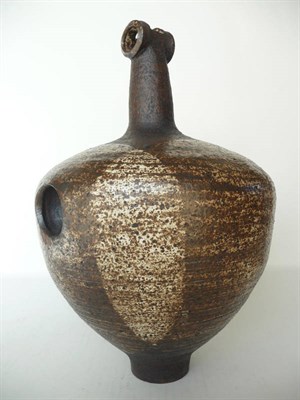 Lot 1159 - Victor Priem (Latvian, 1925-1989): A Stoneware Sculptural Vase, brown and oatmeal glaze, signed...