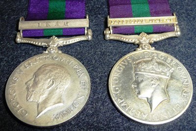 Lot 24 - Two General Service Medals 1918-62,  one with clasp IRAQ, awarded to 46113 PTE.W.REID....