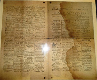 Lot 45 - American Black Slavery Interest - A Copy of the Charleston Morning Post and Daily Advertiser, dated