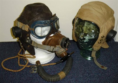 Lot 48 - An RAF C-Type Leather Flying Helmet, the receivers numbered 10A/12443, the oxygen mask with...