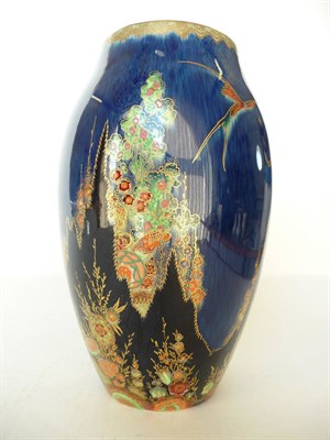 Lot 1163 - A Crown Devon Fantazia Lustre Vase, shape No.230, decorated in gilt and colours with foliage, a...