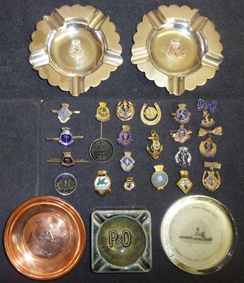 Lot 61 - A Collection of Nineteen Gilt Metal and Enamel Naval Sweetheart Brooches, a Stickpin and a Horn...