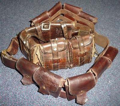 Lot 73 - A First World War British Cavalry Leather Ammunition Bandolier, of nine pouches with full front...