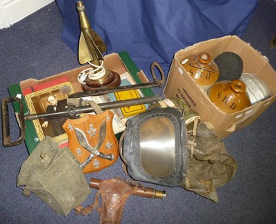 Lot 82 - Militaria, including a brass and leather three draw telescope "The Rifleman" by J H Steward, London