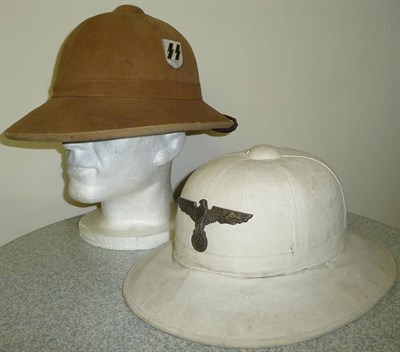 Lot 92 - A German Third Reich Kriegsmarine Administration Official's Pith Helmet, the cork body covered...