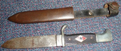 Lot 114 - A German Third Reich Hitler Youth Knife, the single edge steel blade stamped with RZM logo...