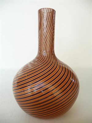 Lot 1169 - A Venini Spiral Glass Vase, with twisting alternating orange and brown, signed Venini Italia...