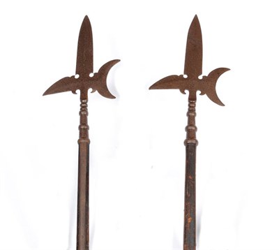 Lot 139 - A Pair of 18th Century British Military Sergeant's Halbards, each with leaf shape blade,...