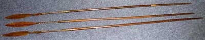 Lot 170 - An African Spear, with leaf shape head, twisted socket inset into the wood haft bound with...