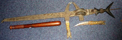 Lot 182 - A 19th Century Sudanese Sword, with double edge steel blade, with carved horn and ebonised...