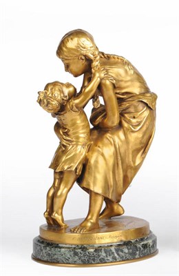 Lot 1176 - Louis-Ernest Barrias (French 1841-1905): A Bronze Group,  modelled as a young girl and an...