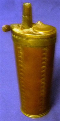 Lot 203 - A Copper and Brass Combination Flask, of tapering cylindrical form, embossed with vertical bands of